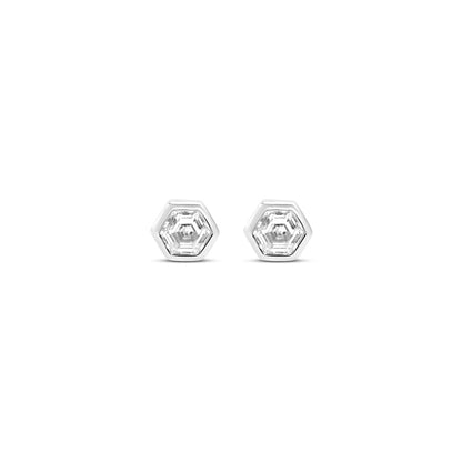 Mini Hex Stud Earrings in White CZ