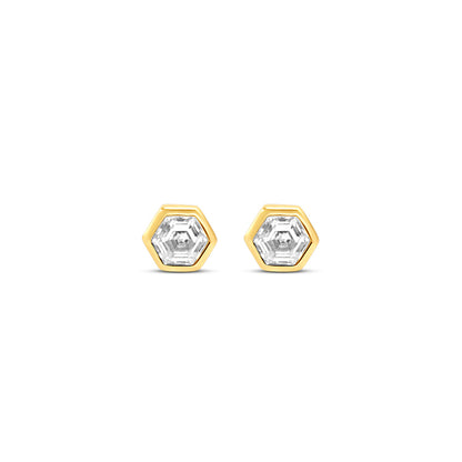 Mini Hex Stud Earrings in White CZ