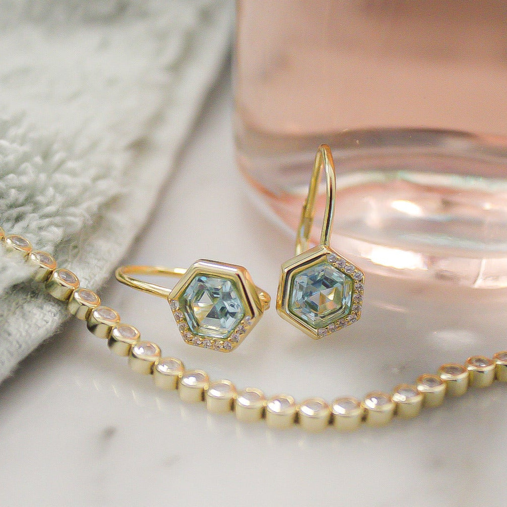 Chloe + Lois Stardust Leverback Earrings in Aquamarine 