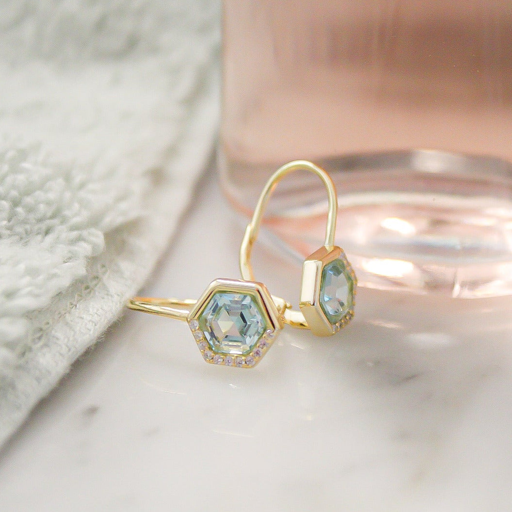 Chloe + Lois Stardust Leverback Earrings in Aquamarine 