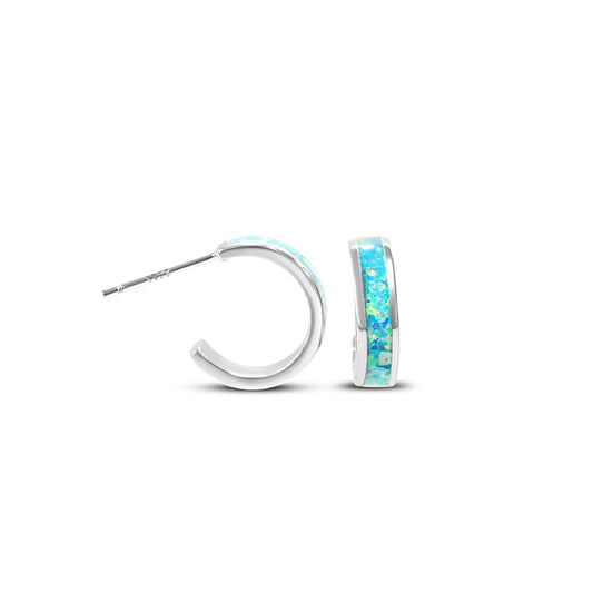 Chloe + Lois Blue Opal Hoop Earrings in Sterling Silver