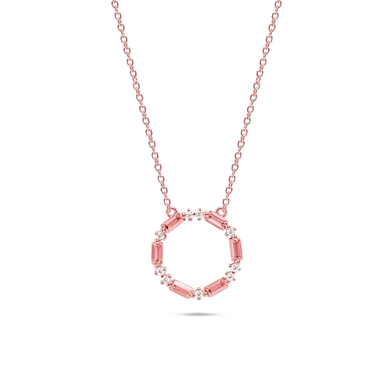 Chloe + Lois Pink and White CZ necklace in rose gold plated sterling silver