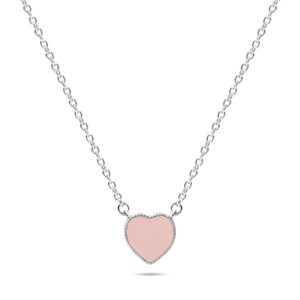 Chloe + Lois Pink Enamel Heart Necklace in Sterling Silver