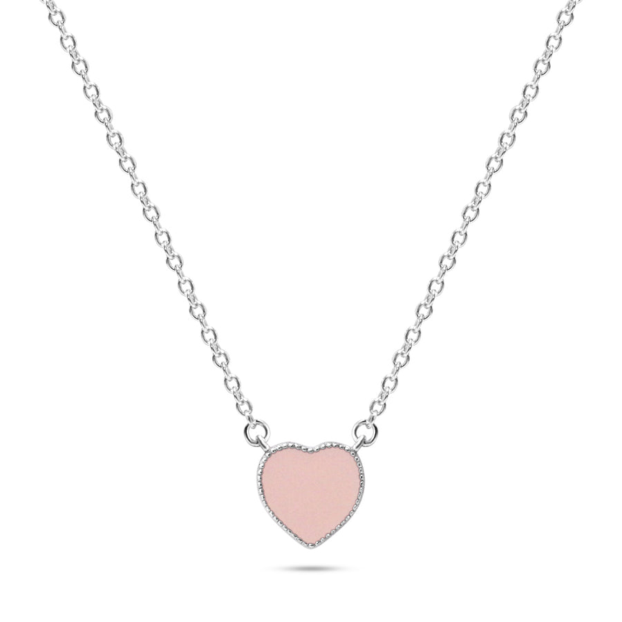 Chloe + Lois Pink Enamel Heart Necklace in Sterling Silver