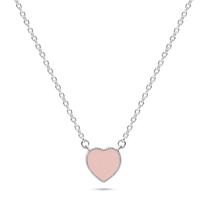 Chloe + Lois Pink Enamel Heart Necklace in Sterling Silver