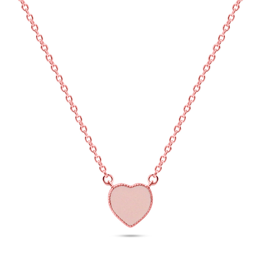 Chloe + Lois Pink Enamel Heart Necklace in Rose Gold