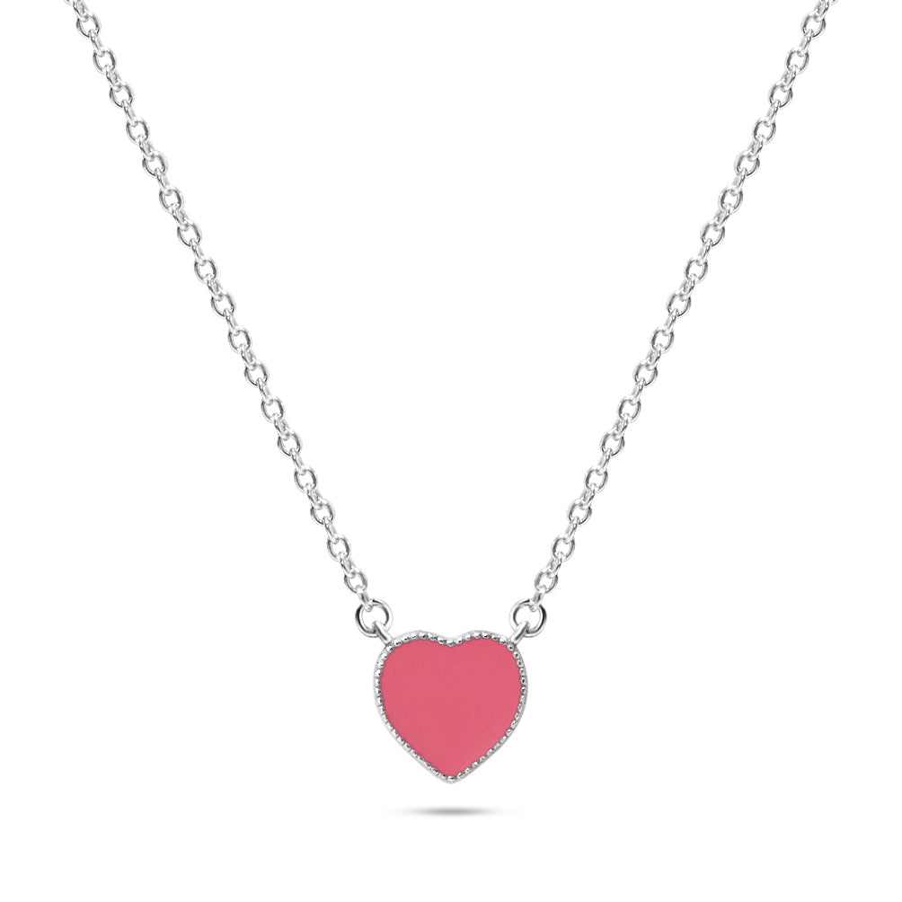 Pink Enamel Heart Necklace in Sterling Silver by Chloe + Lois