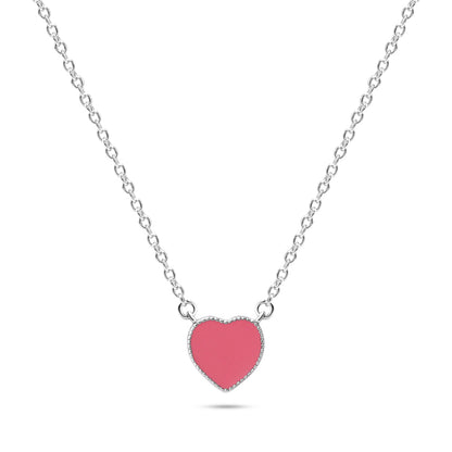 Pink Enamel Heart Necklace in Sterling Silver by Chloe + Lois