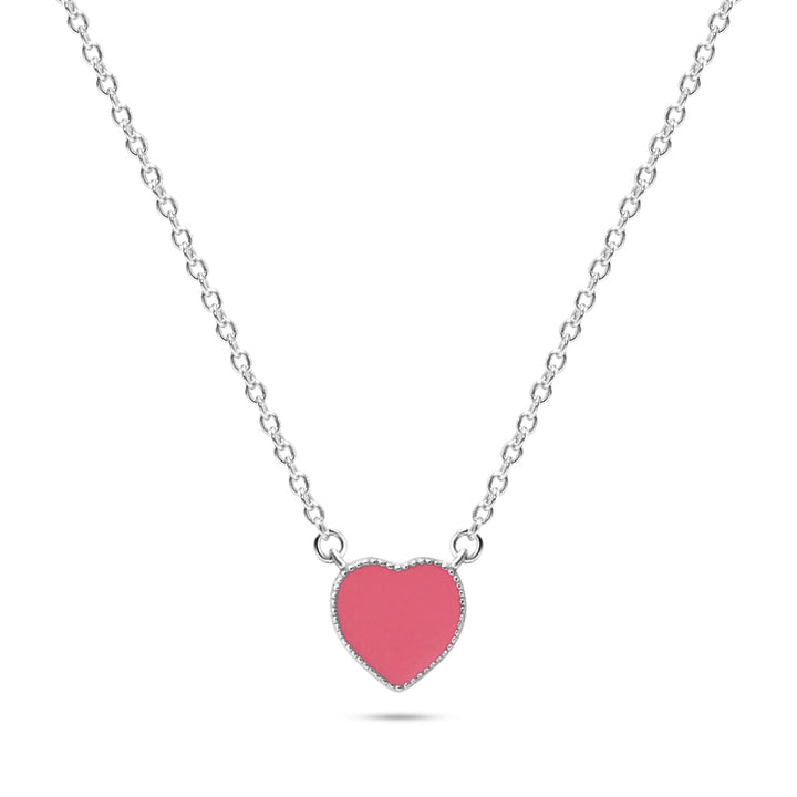 Pink Enamel Heart Necklace in Sterling Silver by Chloe + Lois