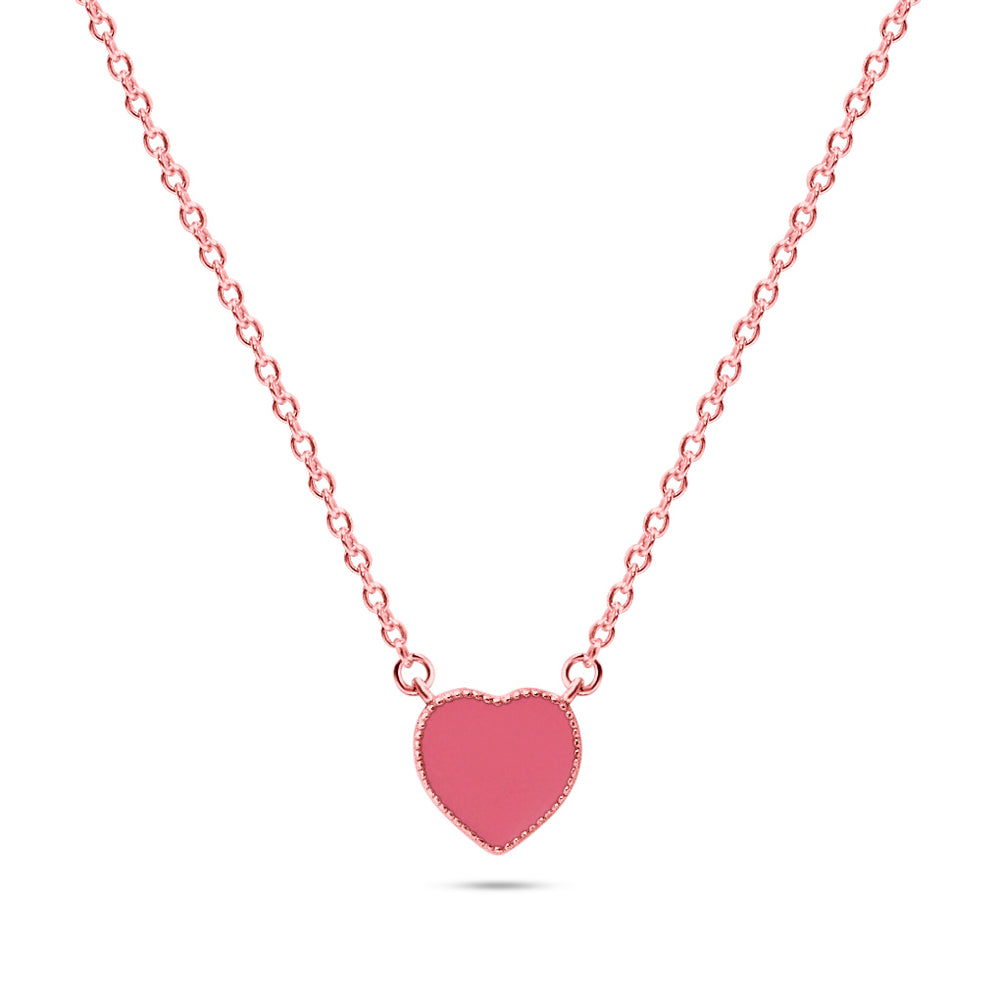 Pink Enamel Heart Necklace in Rose Gold by Chloe + Lois