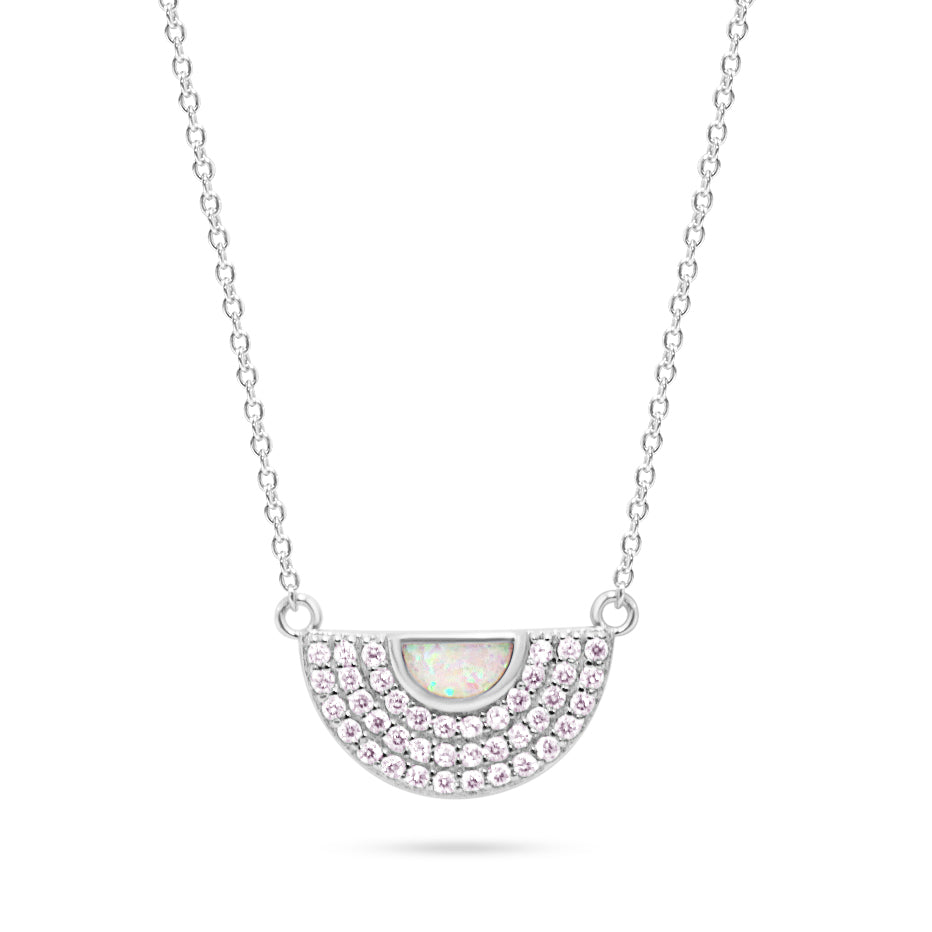 White Opal and Cubic Zirconia "MOD" Necklace Necklaces Chloe + Lois 