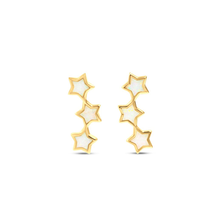 White Opal Star Ear Climbers in 14k Gold by Chloe + Lois