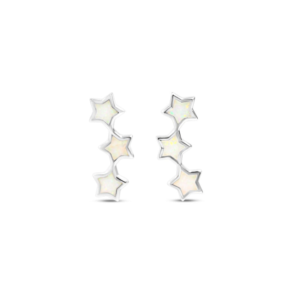 White Opal Star Ear Climbers in Sterling Silver by Chloe + Lois