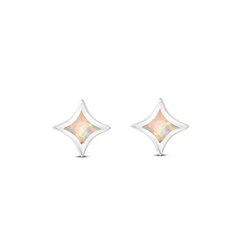 White Opal Starburst Stud Earrings