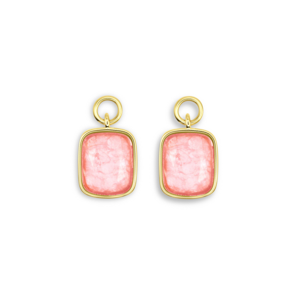 Interchangeable hoop earring charm in 14k gold with pink stone detail