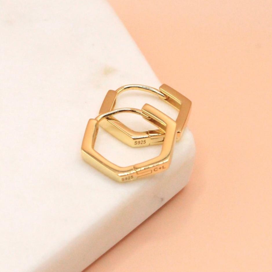 Chloe + Lois Hexagon Shaped Hoop Earrings in 14k Gold Plated Sterling Silver