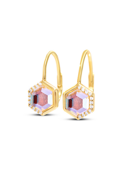 Chloe + Lois Hexagon Shaped Leverback Earrings in Angel Aura Quartz 