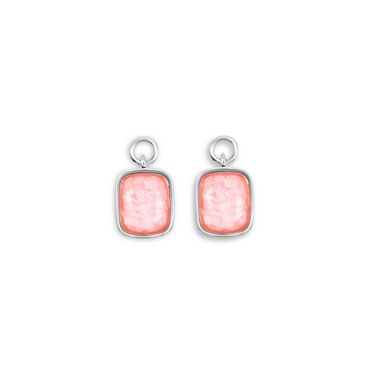 Interchangeable hoop earring charm in sterling silver with pink stone detail
