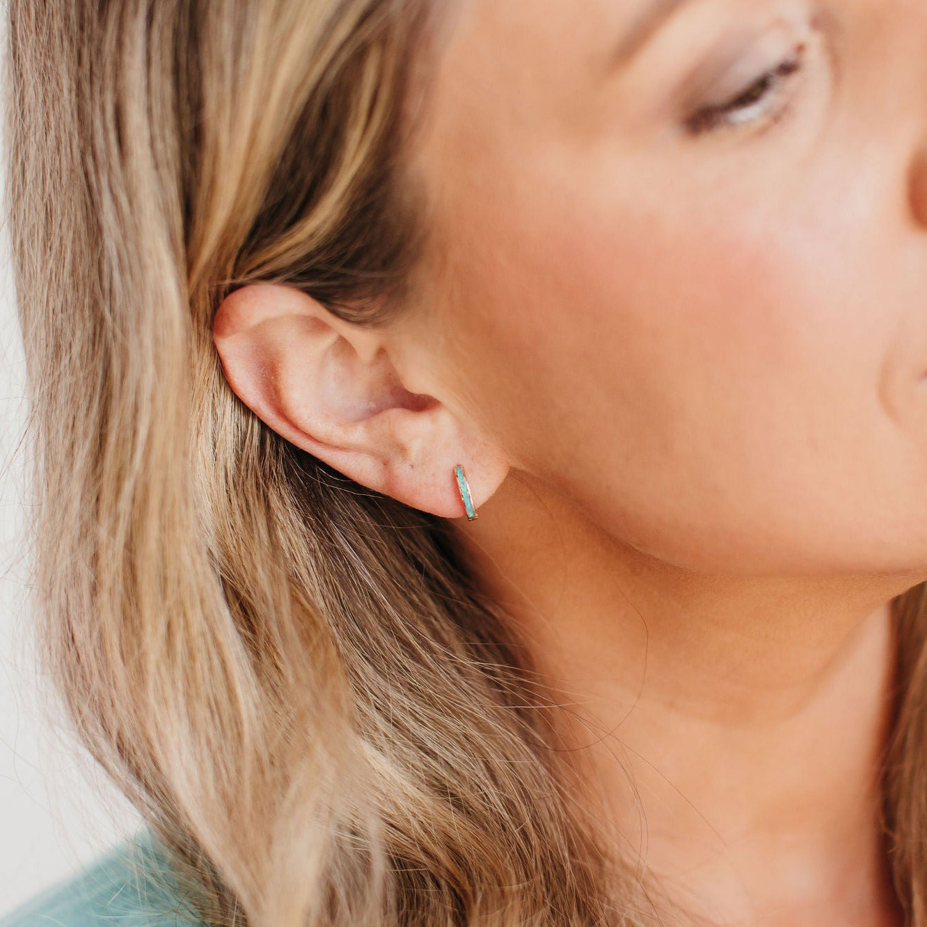 Opal Huggie Hoops in Azure Blue Opal