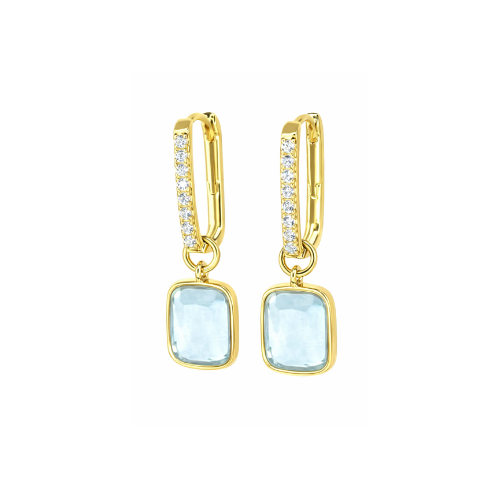 Pavé Luxe Cushion Hoops in Aquamarine