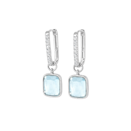 Pavé Luxe Cushion Hoops in Aquamarine