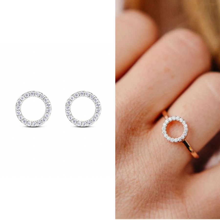 Chloe + Lois Circle Pave Ring and Earring Bundle Set