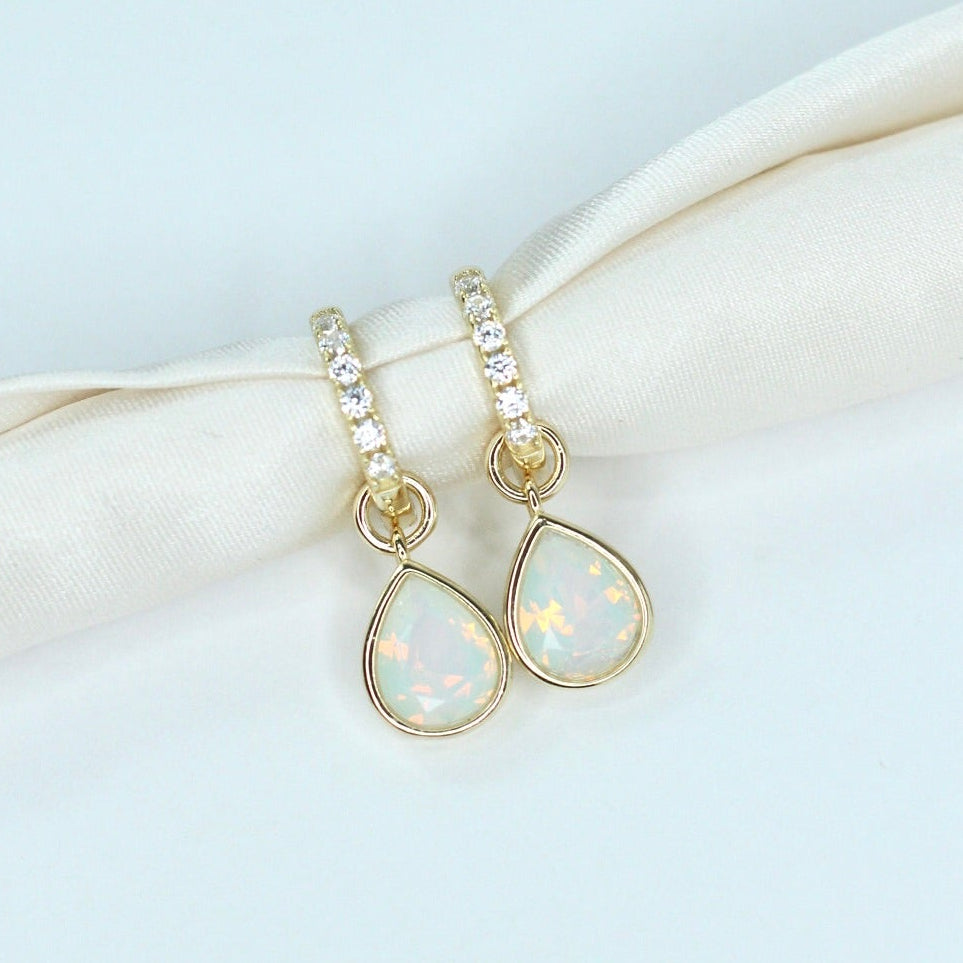 White Opal CZ Drop Hoops