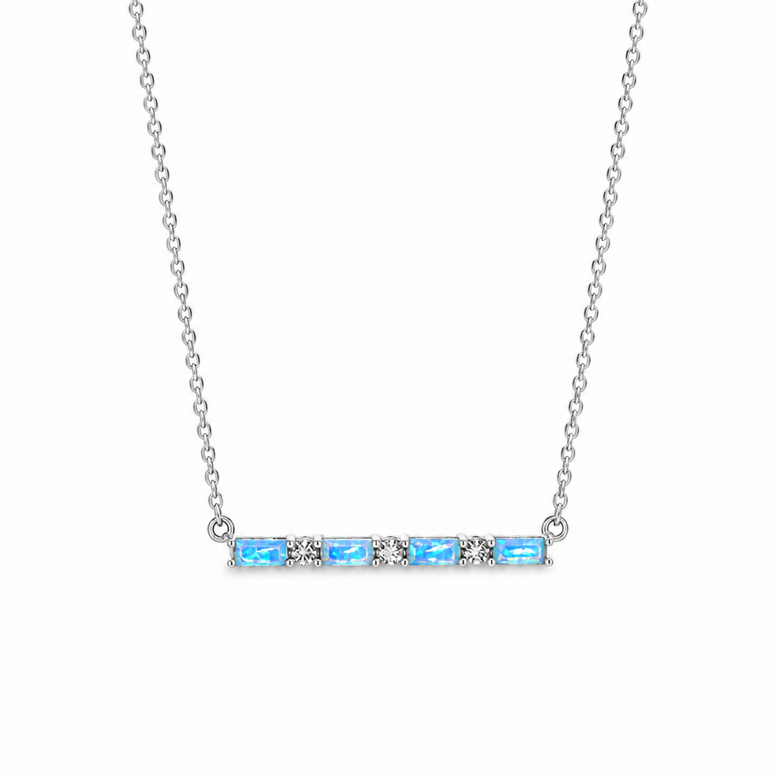 Baguette Bar Necklace in Blue Opal + Cubic Zirconia