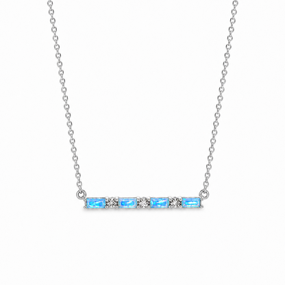 Baguette Bar Necklace in Blue Opal + Cubic Zirconia