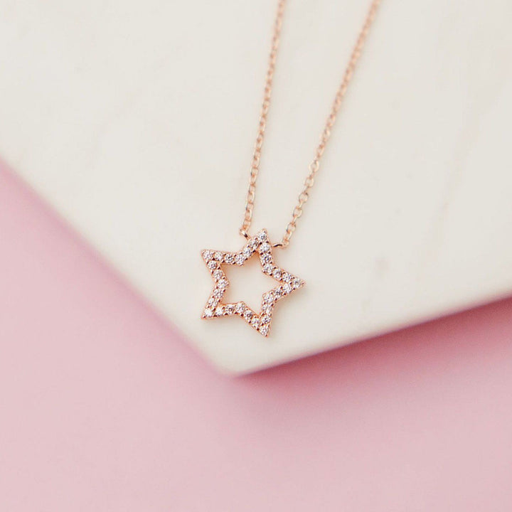 Glittering Pavé Star Necklace Necklaces Chloe + Lois Rose Gold 