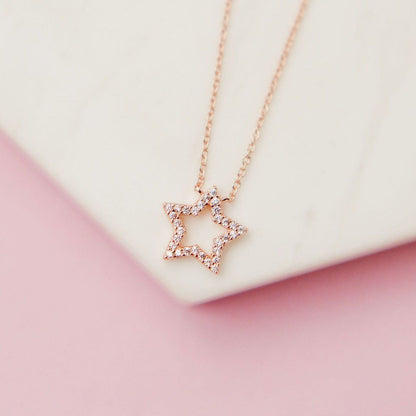 Glittering Pavé Star Necklace Necklaces Chloe + Lois Rose Gold 