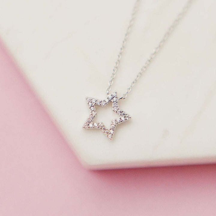 Glittering Pavé Star Necklace Necklaces Chloe + Lois Sterling Silver 
