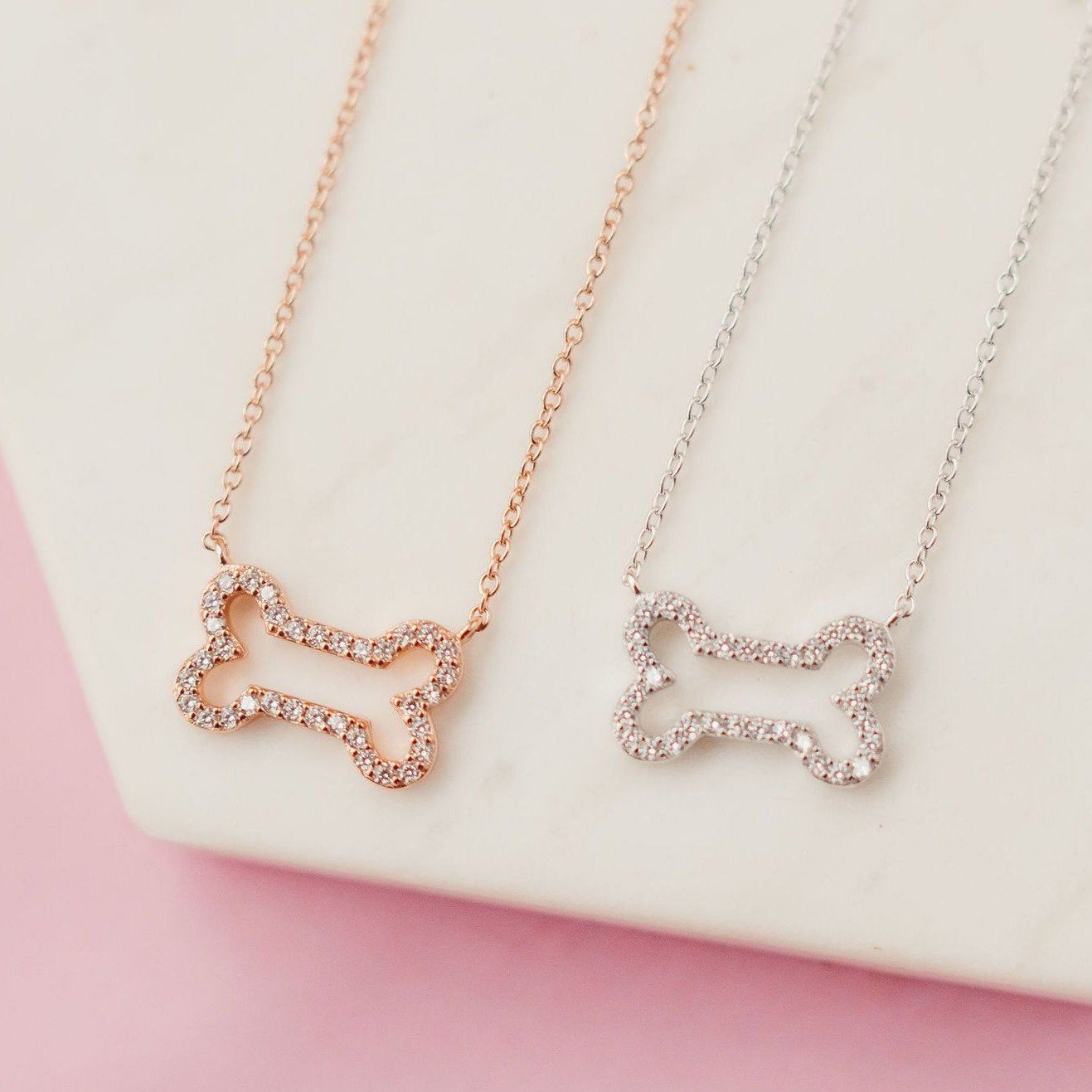 Glittering Pavé Dog Bone Necklace Necklaces Chloe + Lois 