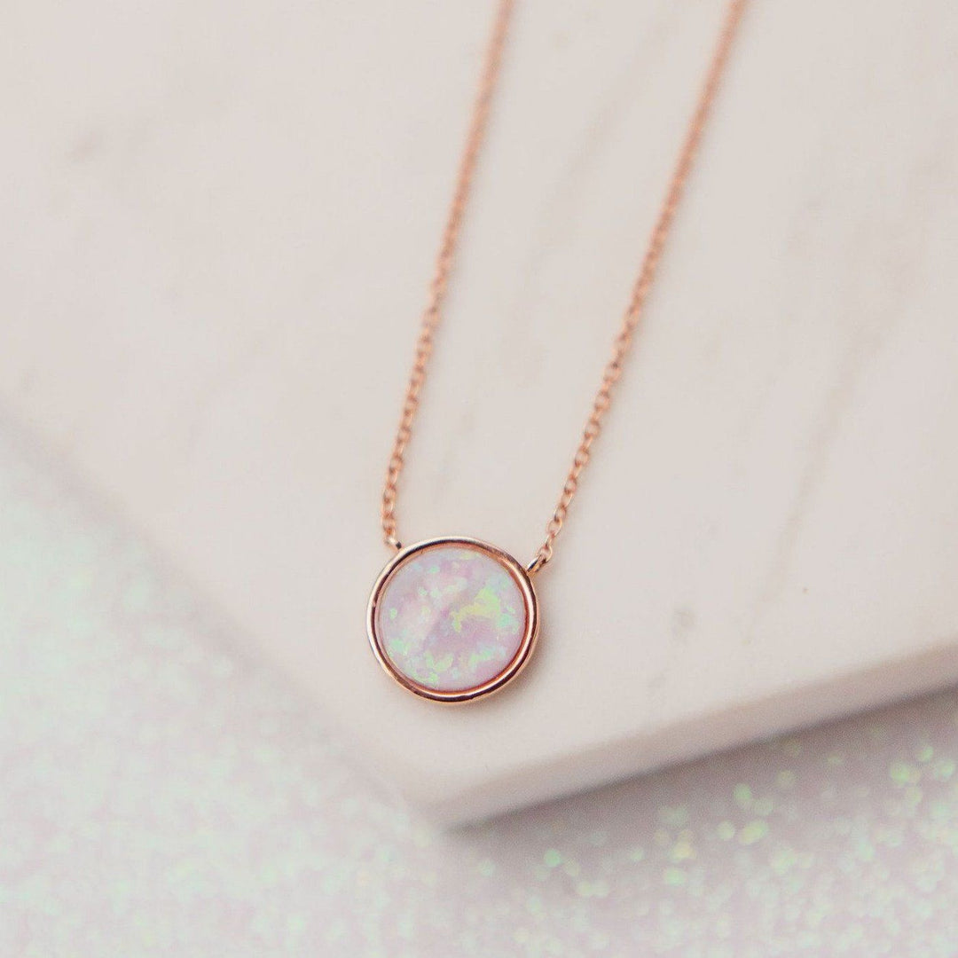 Milky Blue Opal Solitaire Necklace Necklaces Chloe + Lois Rose Gold 