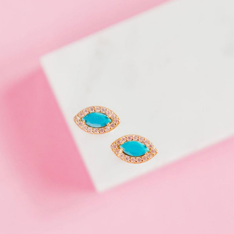 CHLOE + LOIS 14K Gold Dainty Turquoise Evil Eye Earrings