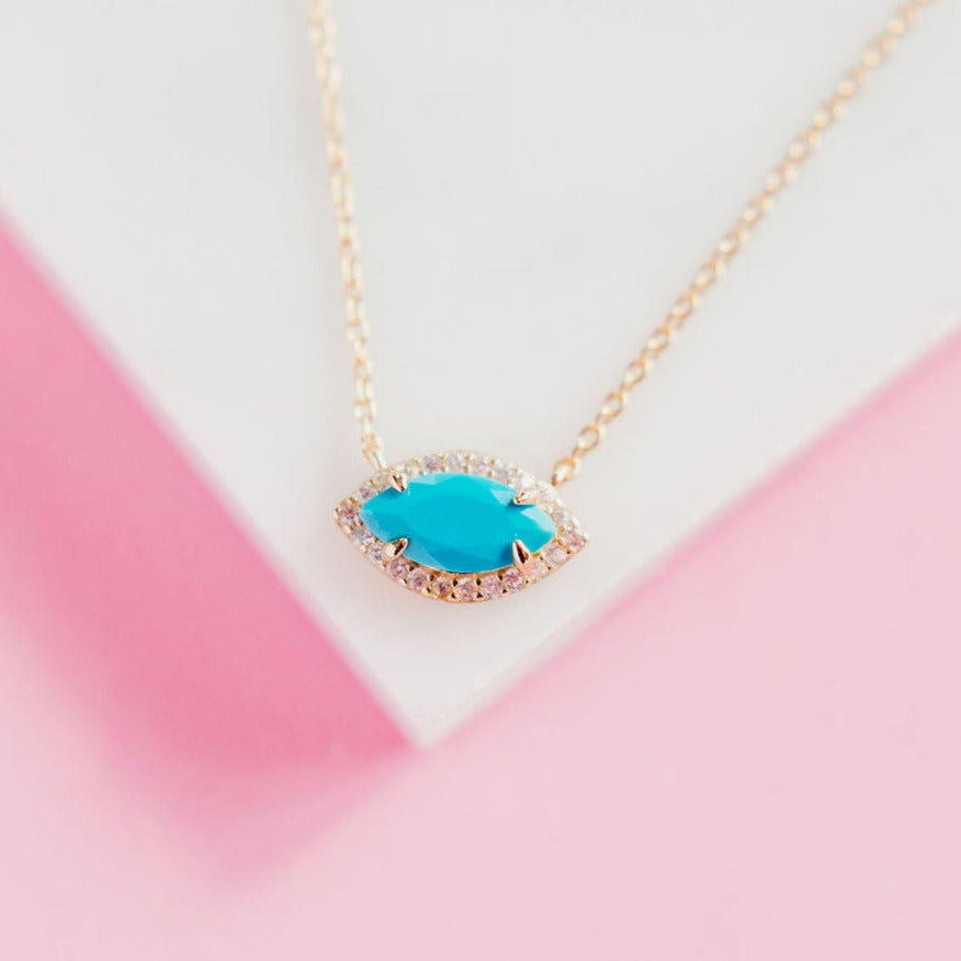 CHLOE + LOIS 14K Gold Dainty Turquoise Evil Eye Necklace