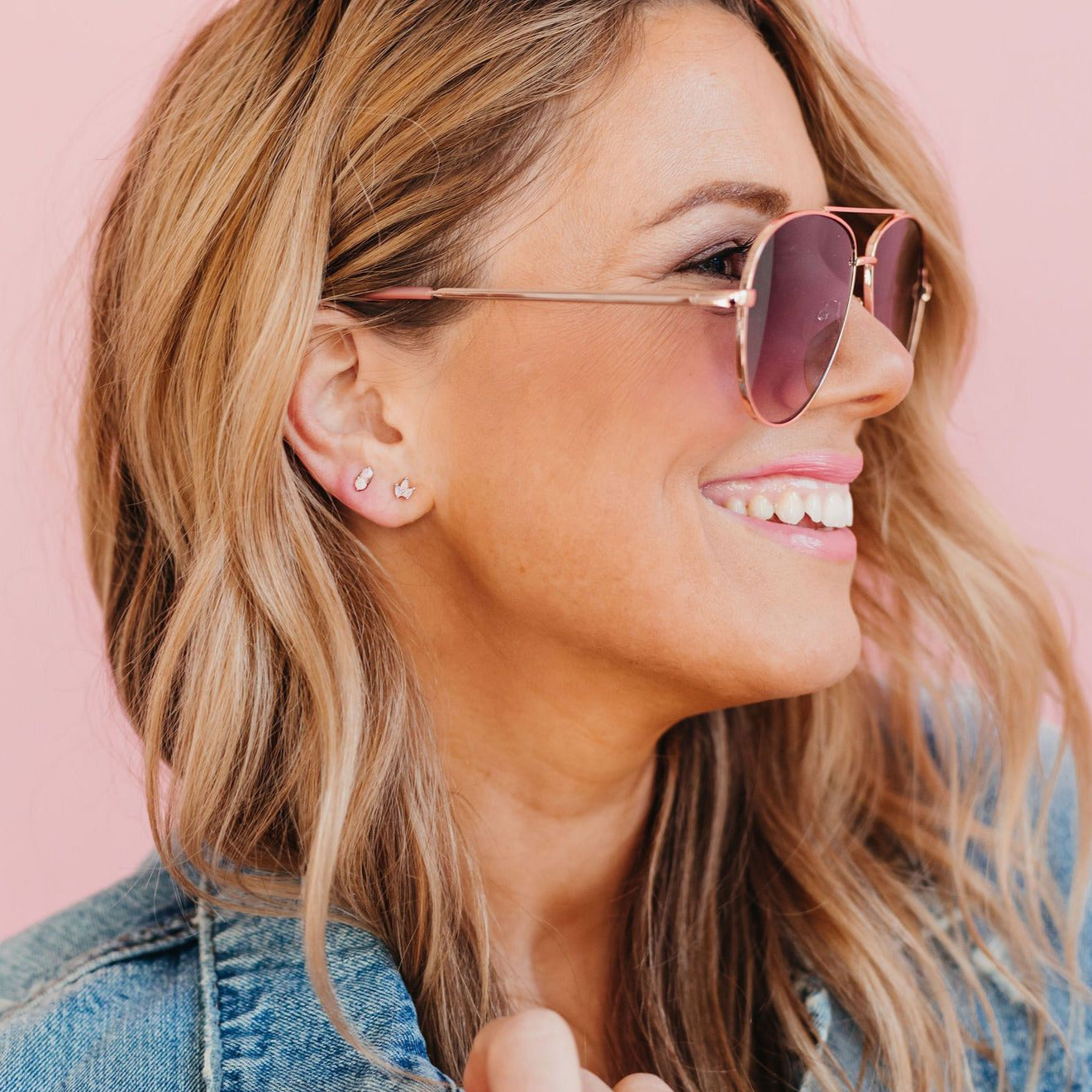 Chloe + Lois Pink Mini Crown Stud Earrings