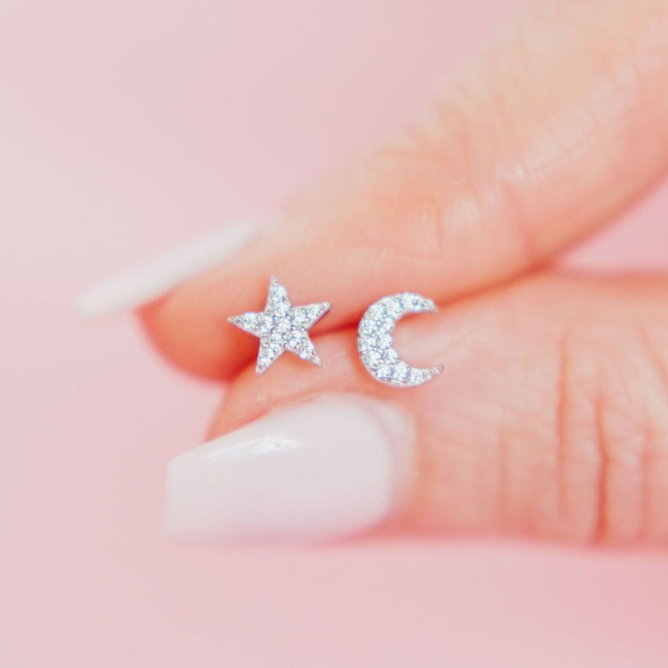 Mini Pavé Moon + Star Studs