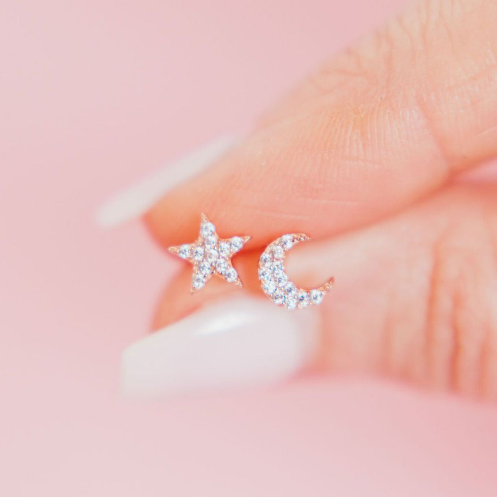 Mini Pavé Moon + Star Studs