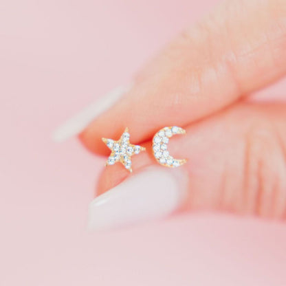 Mini Pavé Moon + Star Studs