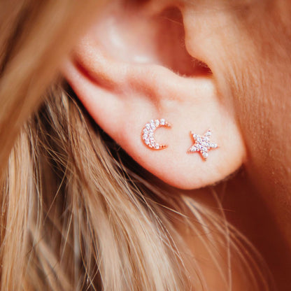 Mini Pavé Moon + Star Studs