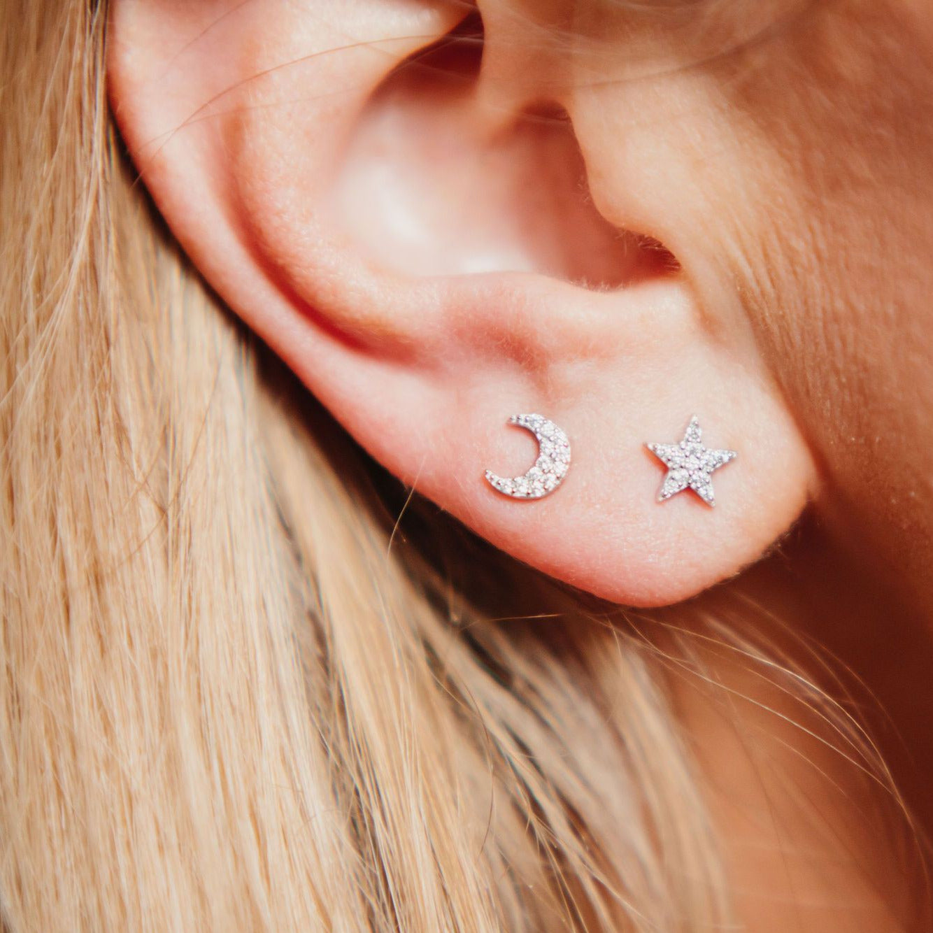 Mini Pavé Moon + Star Studs