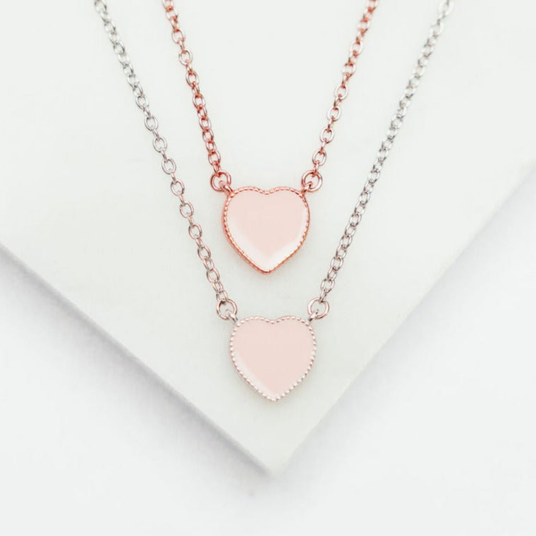 Enamel Heart Necklace in Blush Pink