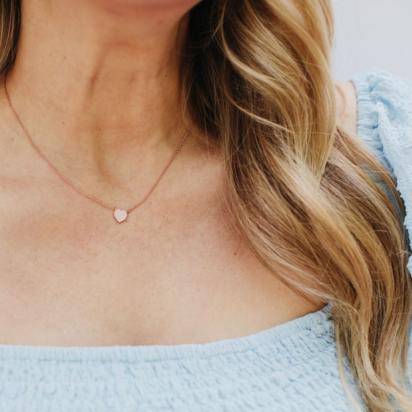 Enamel Heart Necklace in Blush Pink