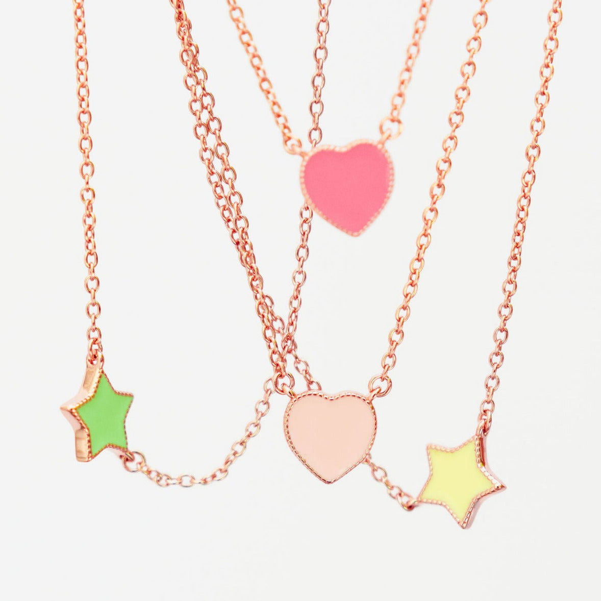 Enamel Heart Necklace in Rose Pink