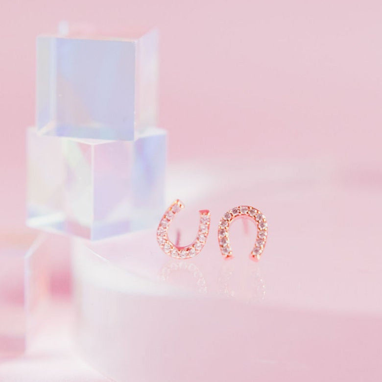 Chloe + Lois Dainty Horseshoe Stud Earrings in Rose Gold