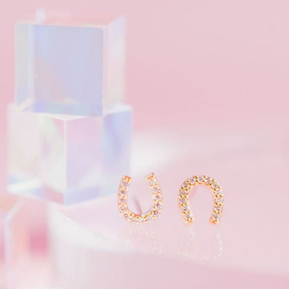 Chloe + Lois Dainty Horseshoe Stud Earrings in 14K Gold