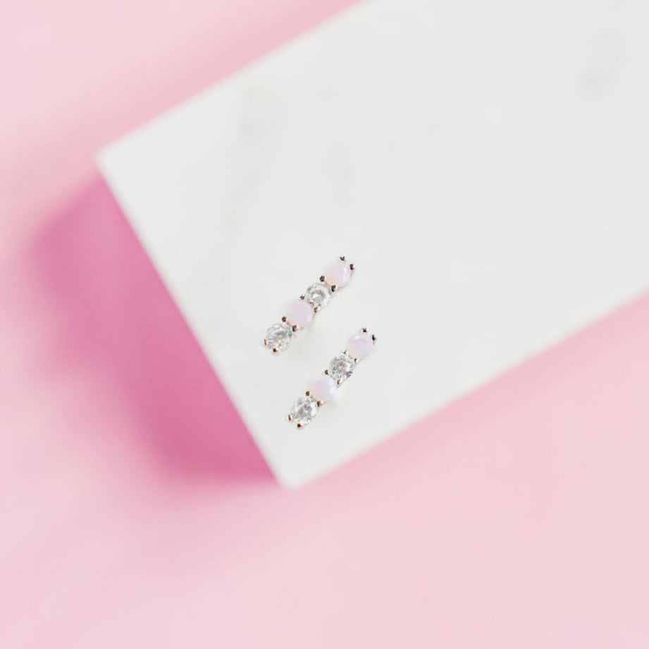 CHLOE + LOIS Dainty Opal Sterling Silver Bar Earrings