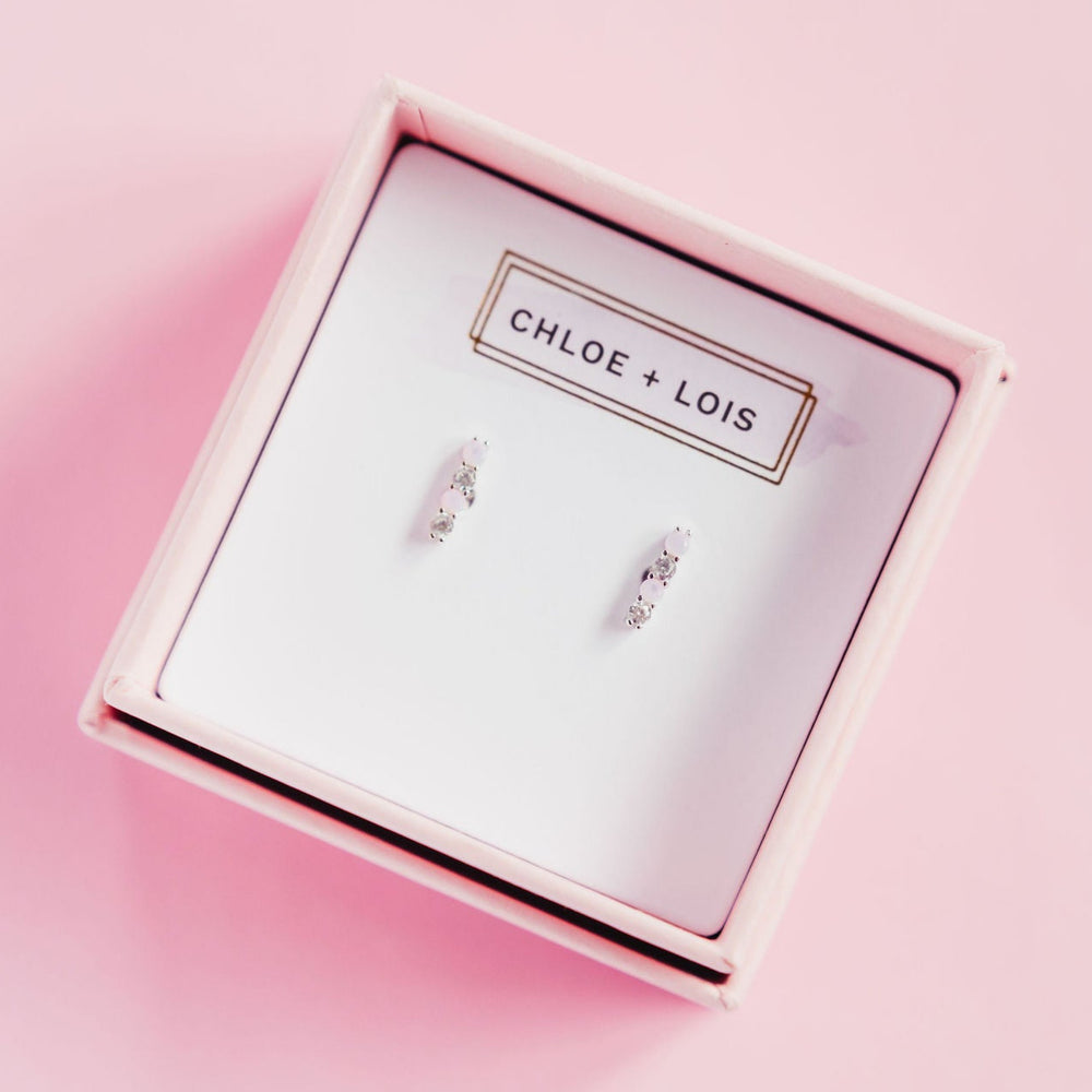 CHLOE + LOIS Dainty Opal Sterling Silver Bar Earrings