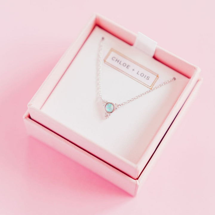Chloe + Lois Dainty Opal Sterling Silver Necklace with Opal detail